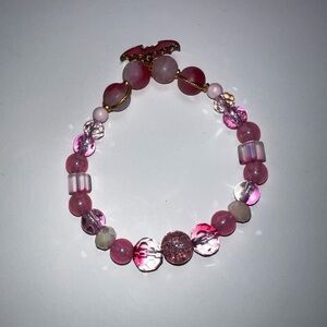 Pink Beaded Bracelet With Bat Charm